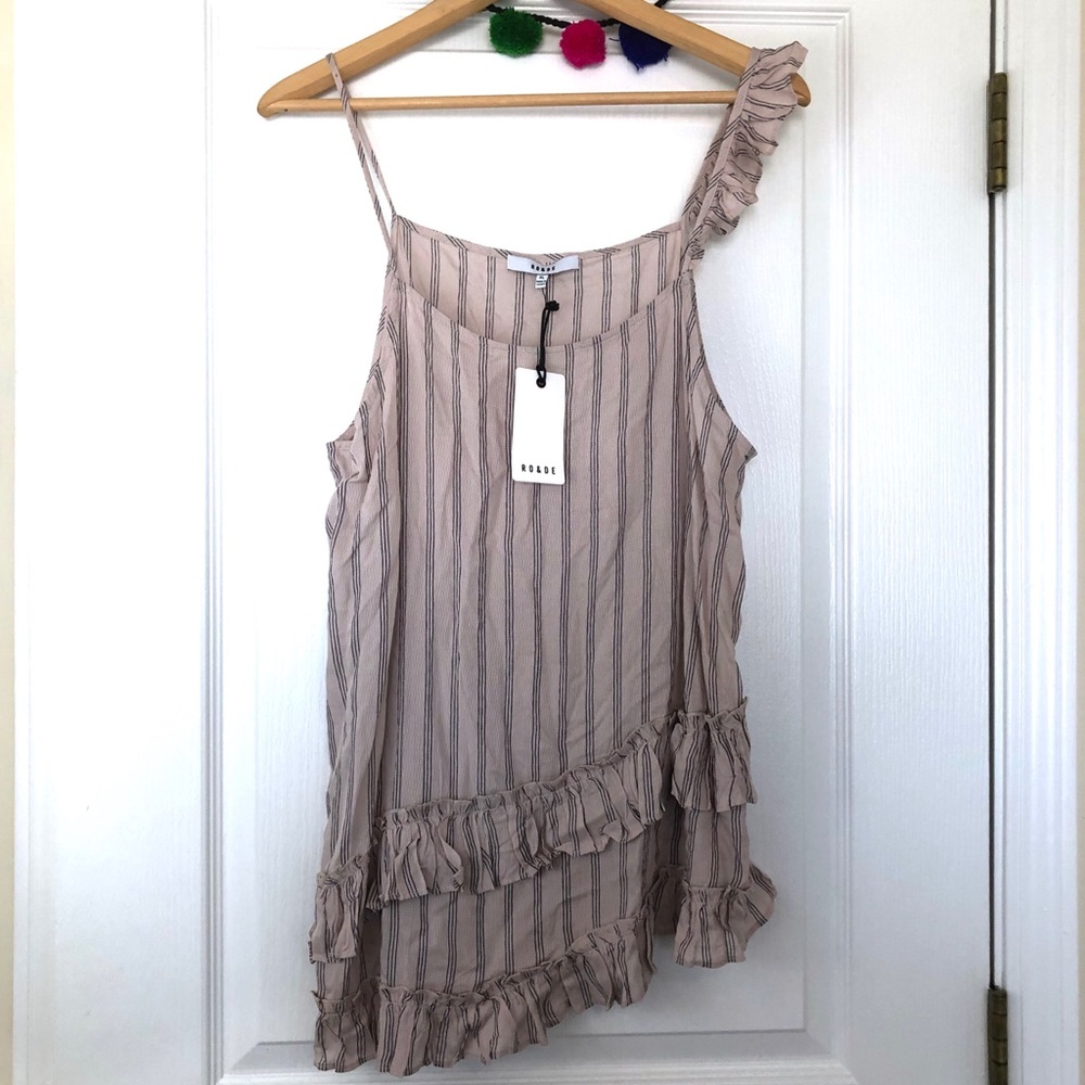 Ro & De Asymmetric Ruffled Cami Rose & Navy Stripe - Picture 2 of 8